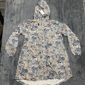 Vera Bradley Packable Raincoat Women Large Grey Rain Forest Toile Hooded Zip